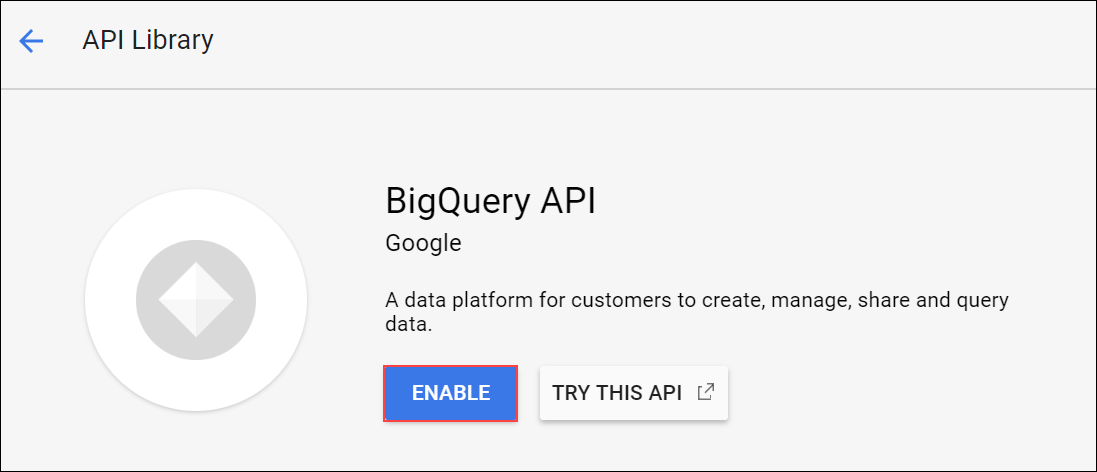 Enable button highlighted within the API Library page.