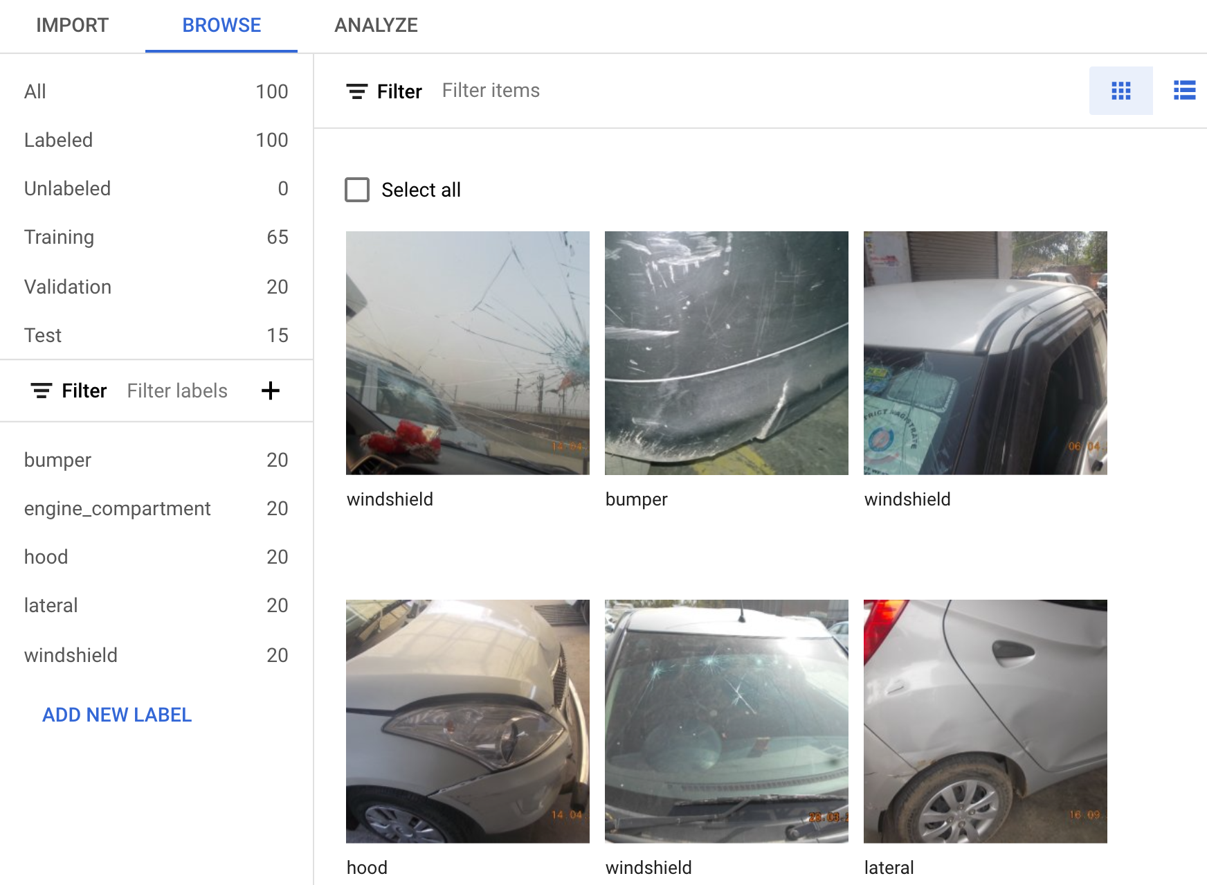Image tiles on the Browse tabbed page
