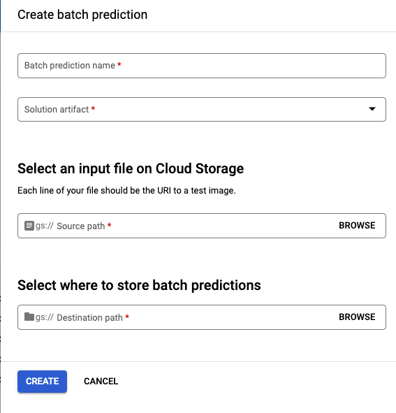 The Create batch prediction page