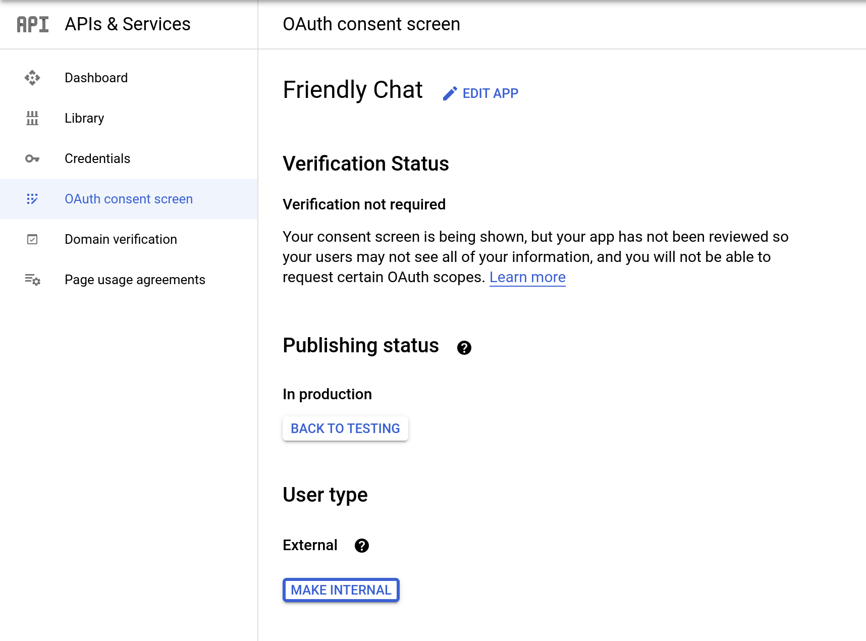 oAuth consent screen