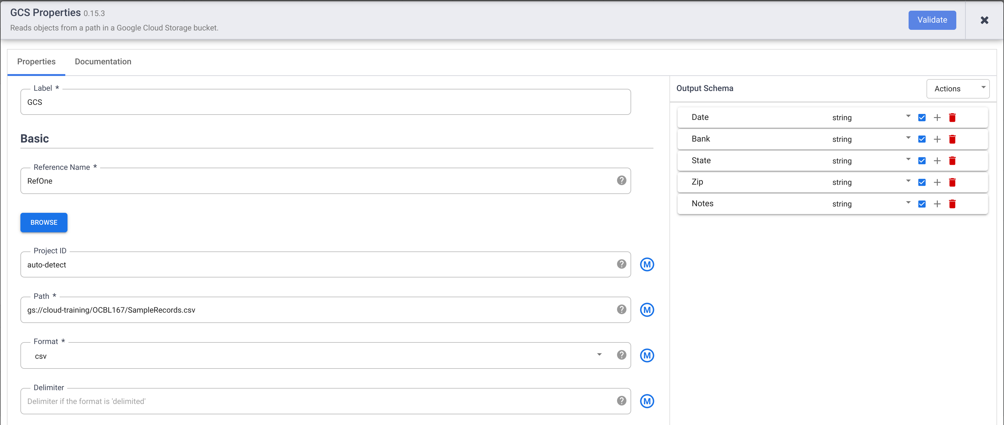 GCS properties configuration