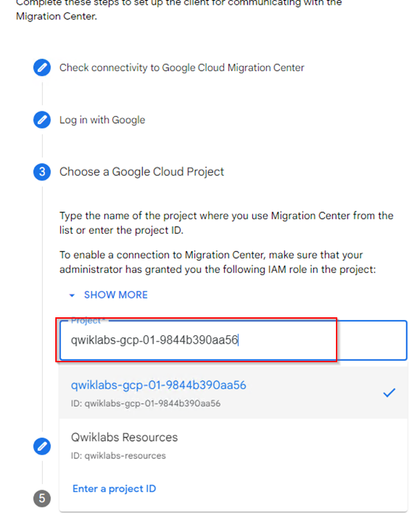 Choose a Google Cloud Project.