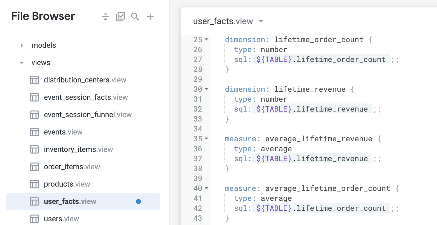 The user_facts.view displaying lines 25 to 43 of code, mimicking the layout in the previous step