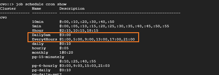 The updated schedule highlighted in the output