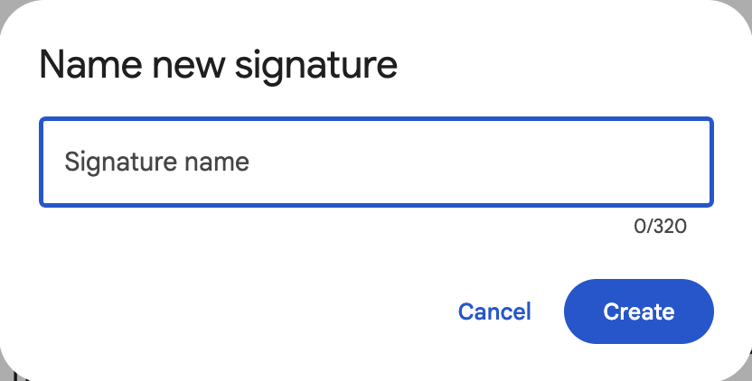The Name new signature text field