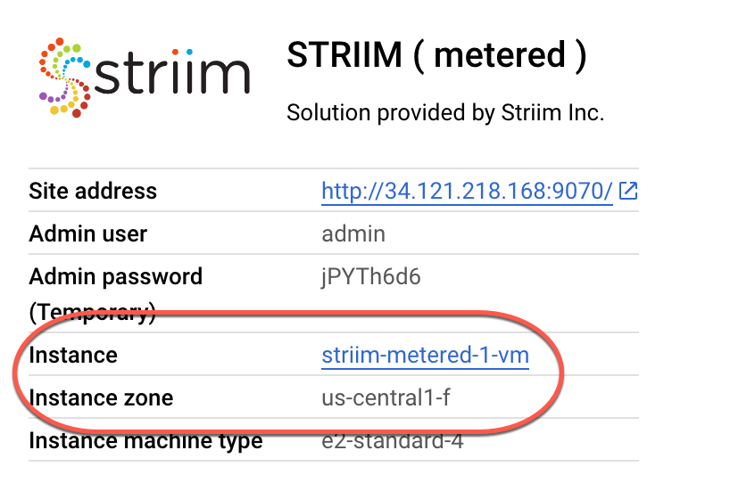 Deployment details, Instance and Instance zone, are highlighted