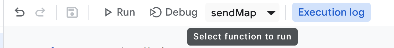 Code Editor menu bar displaying sendMap as the function to run
