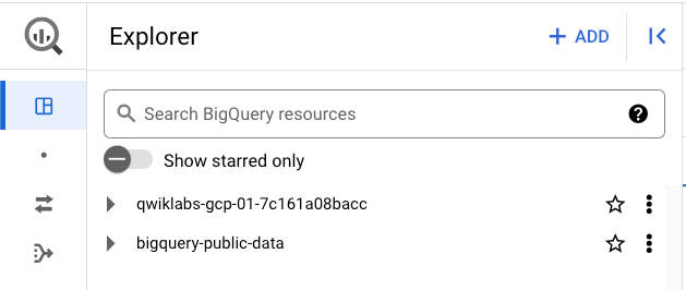 [エクスプローラ] パネルに表示された bigquery-public-data プロジェクト