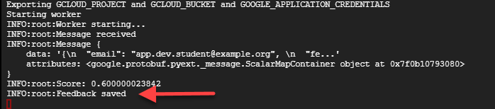 The 'Feedback saved' message highlighted in the output