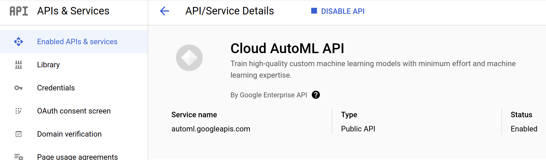 Cloud AutoML API result