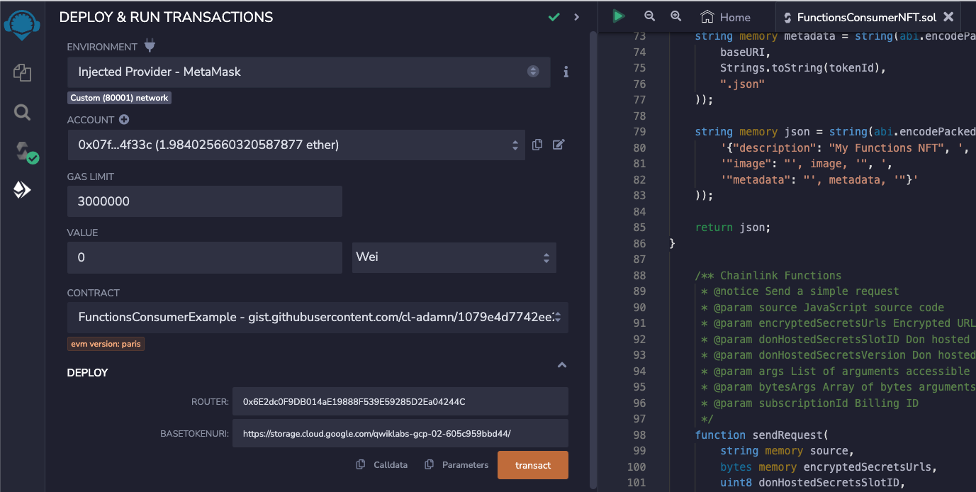 MetaMask screen with Mumbai network selected