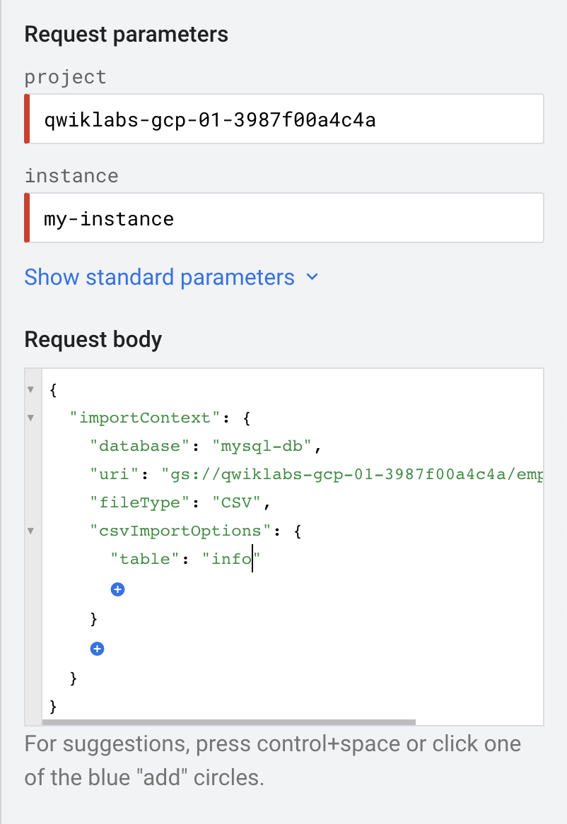Lines of code in the Request body field