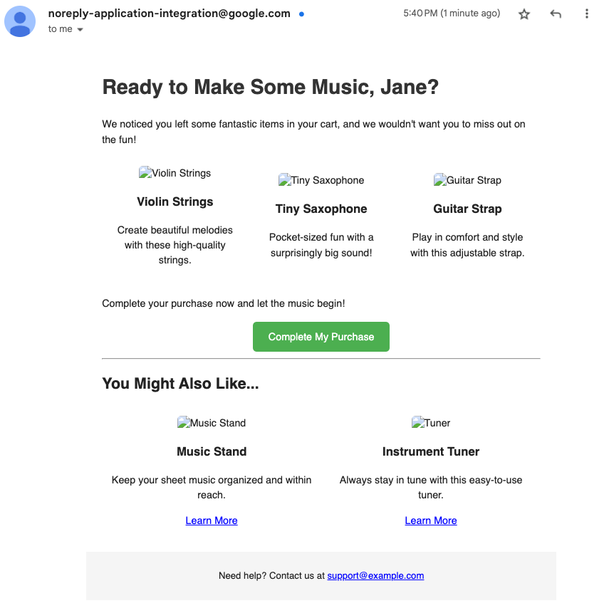 Customized email with the name and email address provided