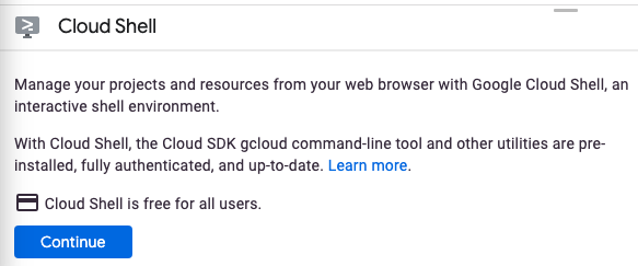 Cloud Shell dialog box