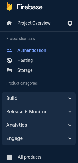 Firebase UI panel