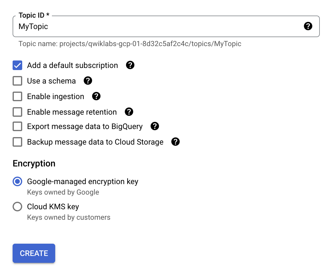 Create a topic dialog box