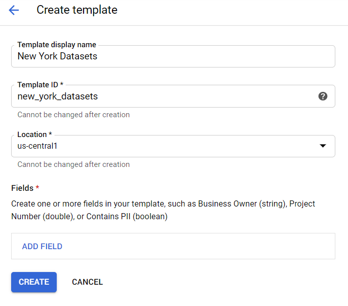 The Create template dialog