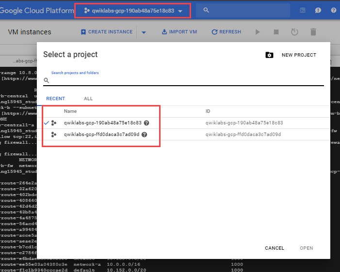 Memilih kotak dialog project