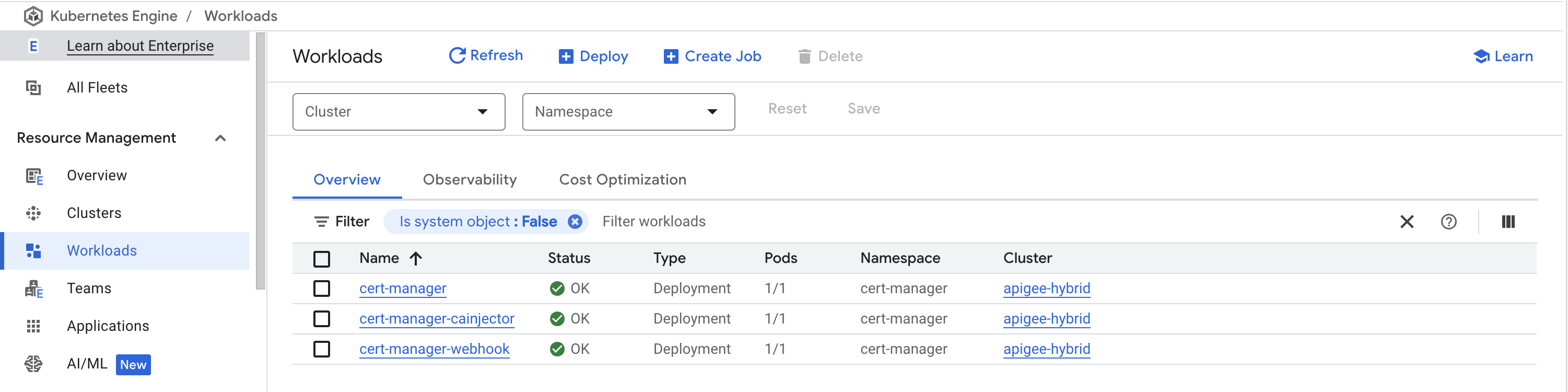 List of cert-manager workloads