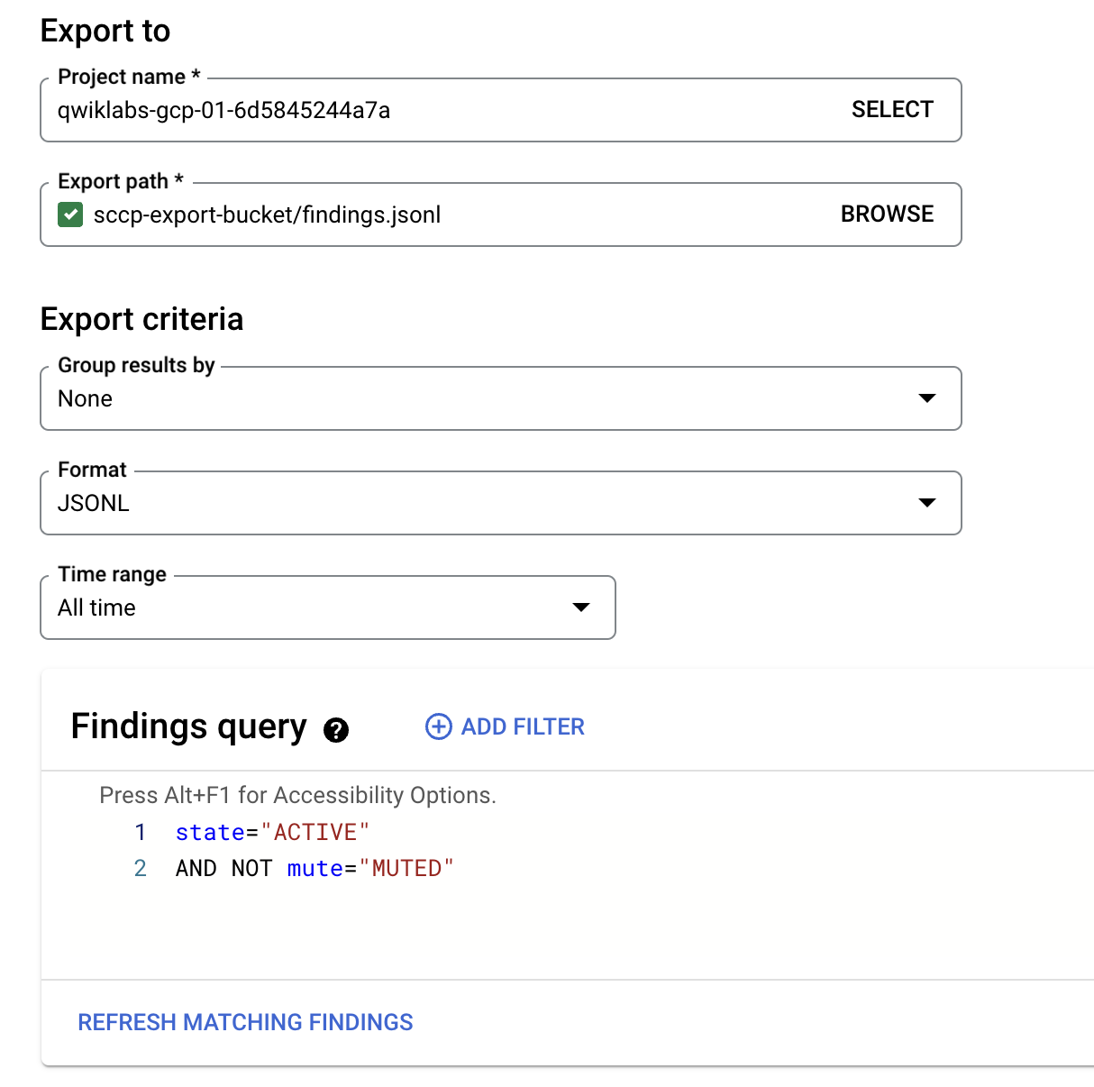 Sample of export to configuration