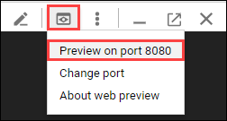 The navigation path to Preview on port 8080 highlighted.
