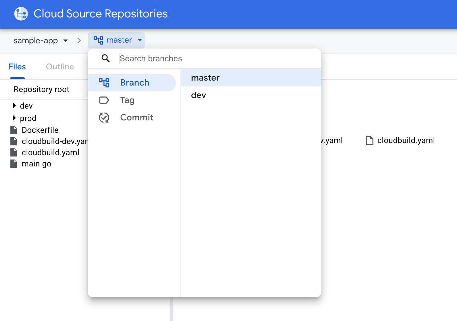 source repository with branches