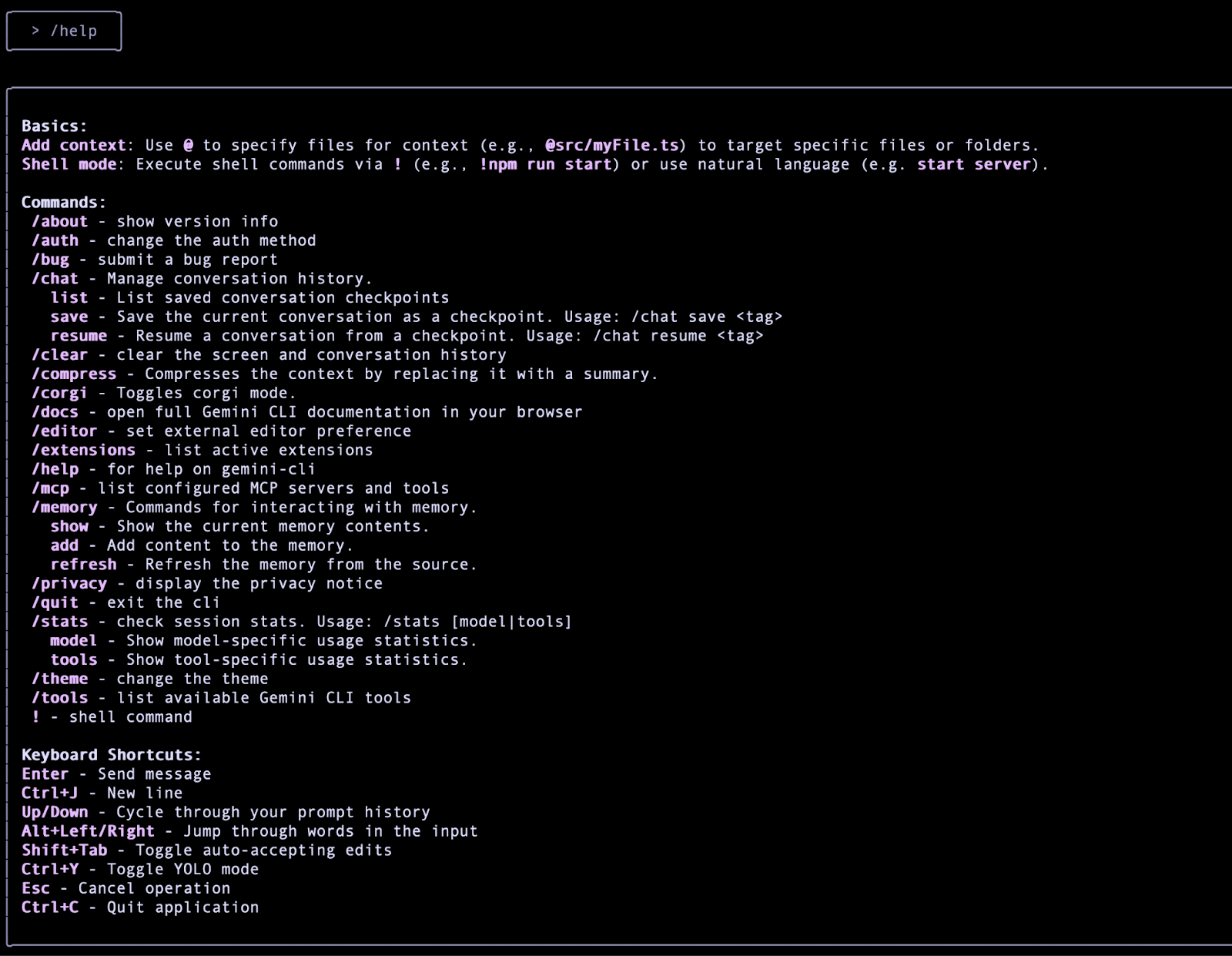 Example /help command