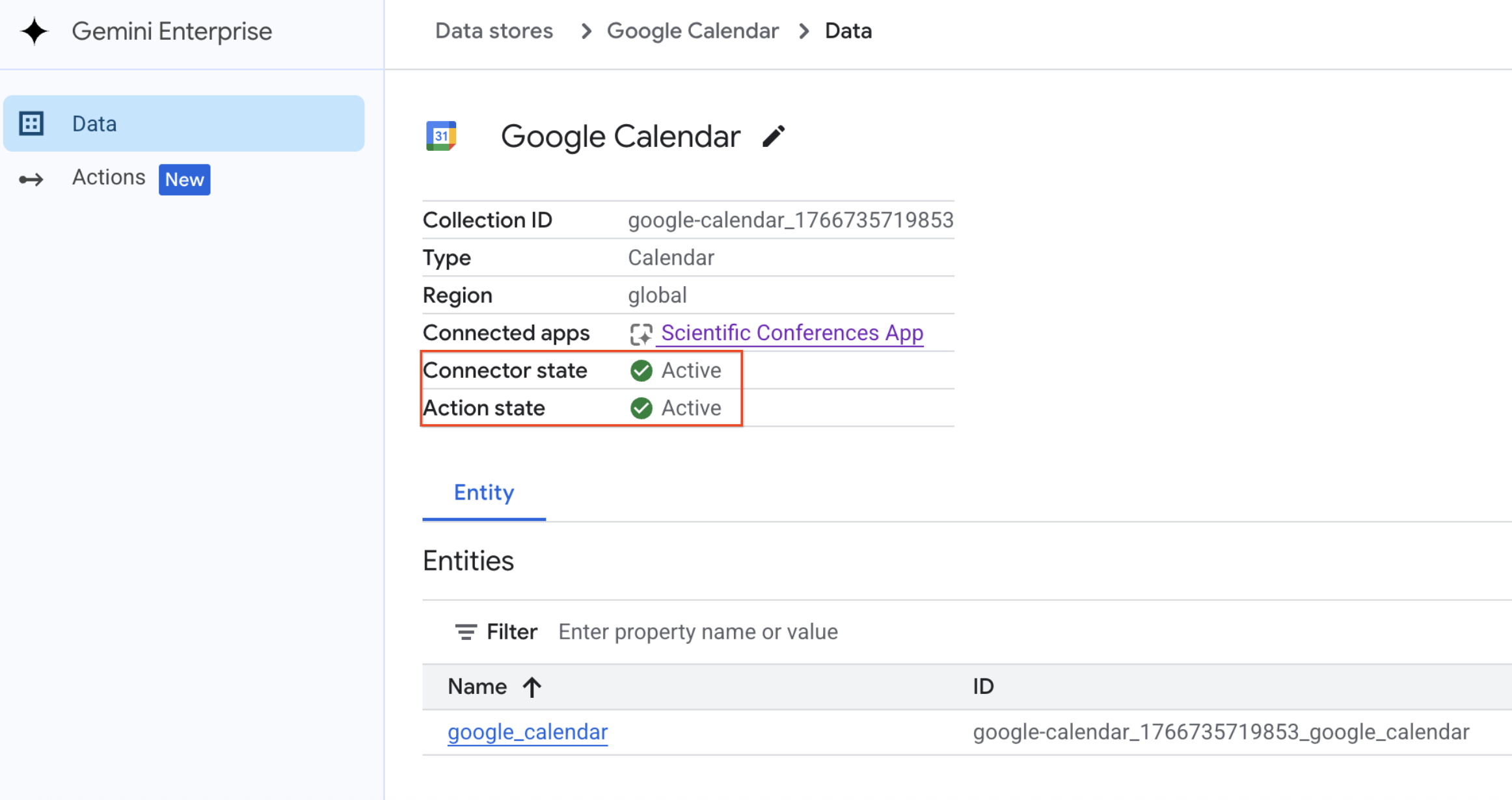 An active calendar action
