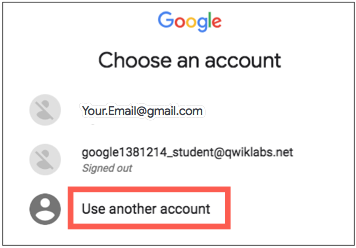 Choose an account page