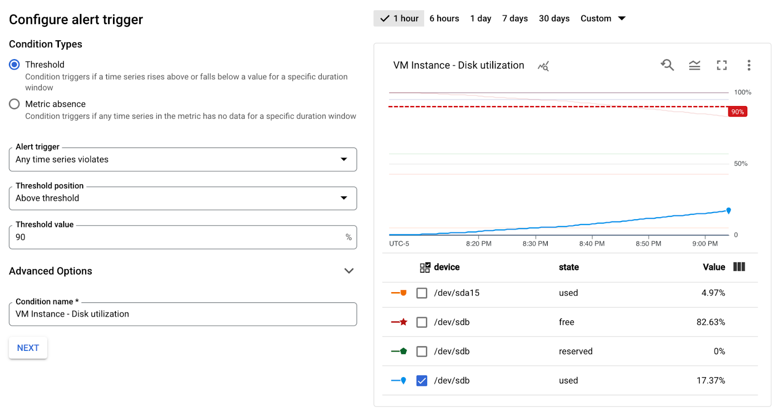 The Configure alert trigger page, which includes the aforementioned field.