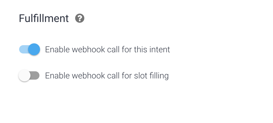 Fullment section with Enable webhook call for this intent toggle enabled