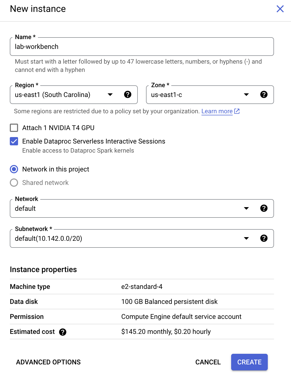 Create a Vertex AI Workbench instance