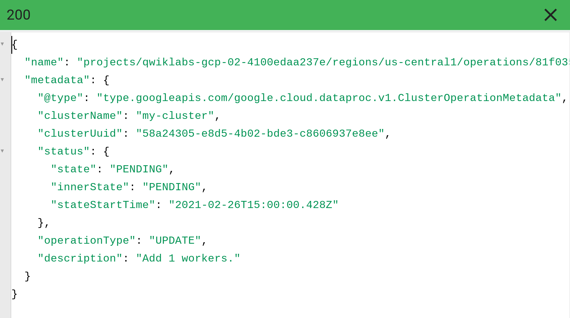 Os resultados da API Dataproc