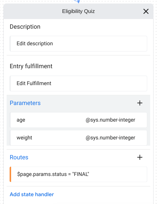 Eligibility quiz entity types