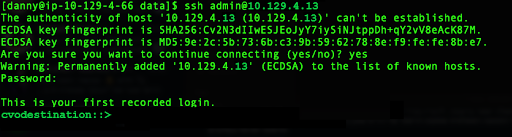 Open an SSH session to the destination