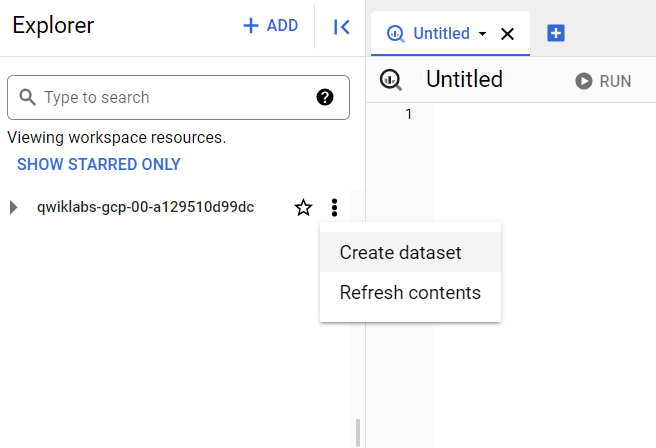 Create dataset option highlighted