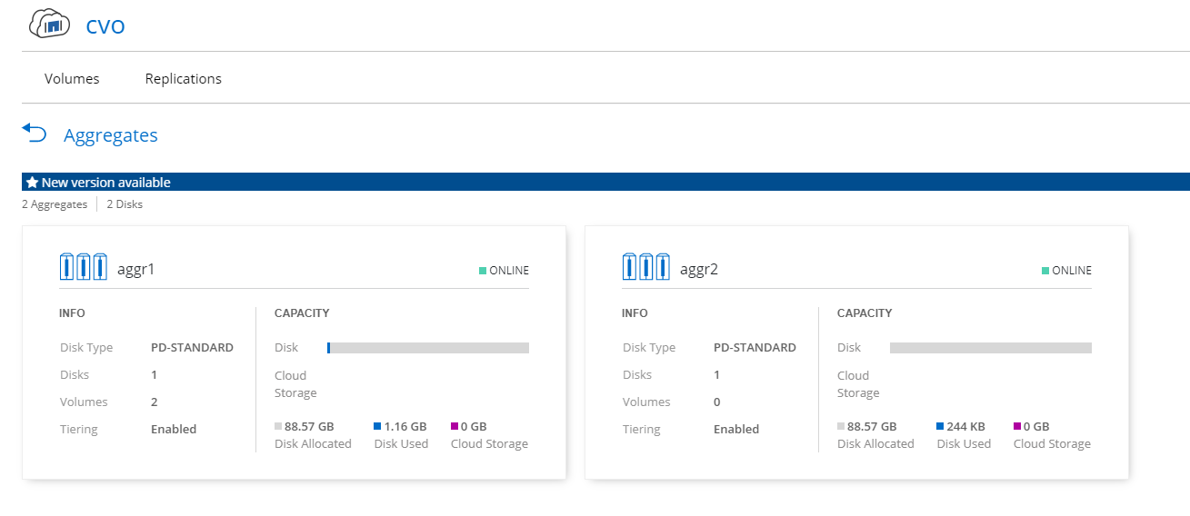The Aggregates page, which includes aggr1 and aggr2.