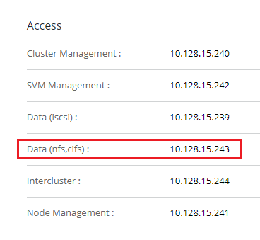 Locate Data (nfs, cifs) IP address under Access