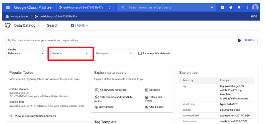The Data Catalog homepage
