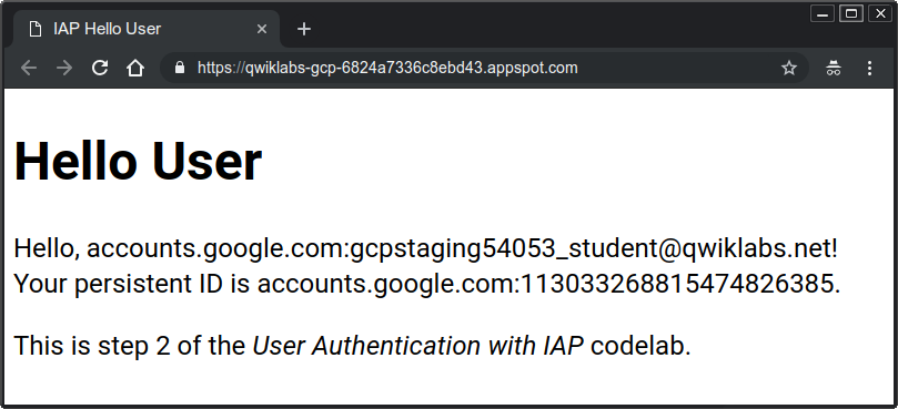 IAP Hello User tabbed page