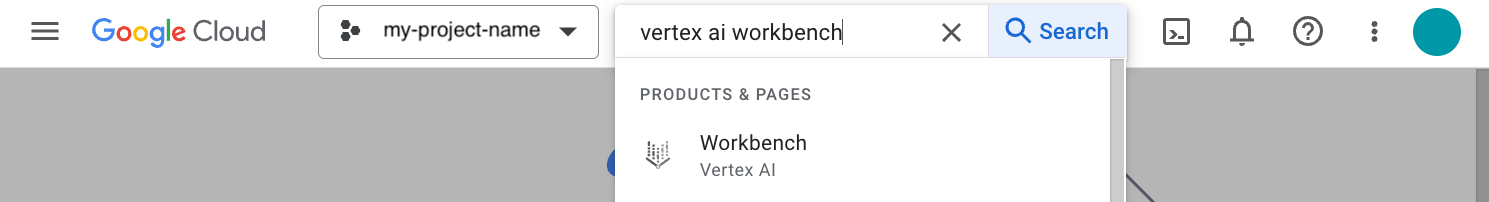 Vertex AI Workbench를 검색하여 찾기