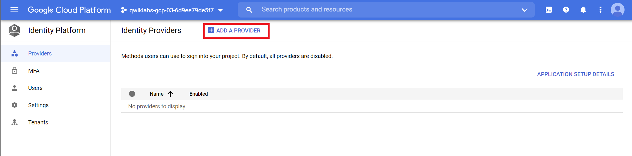 Cloud Platform page with add a provider button highlighted