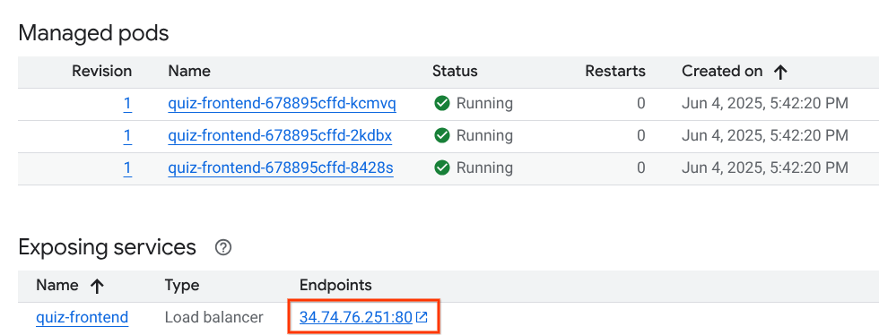 The IP address highlighted in the Services Endpoints section
