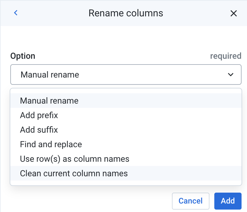 Rename columns window