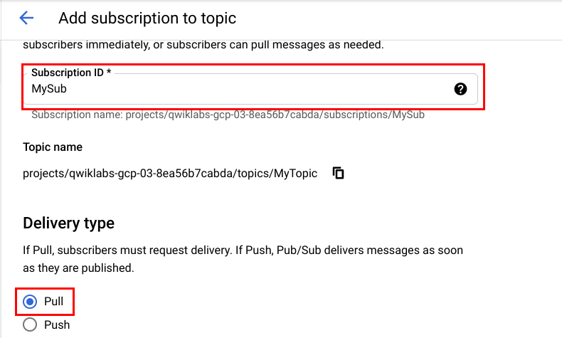 Add subscription to topic dialog box