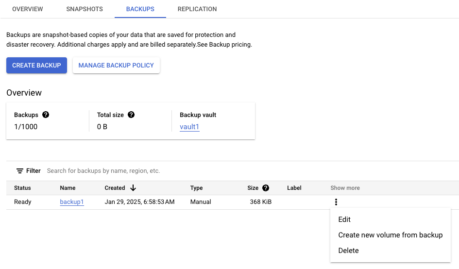 Create a new volume from a backup 1