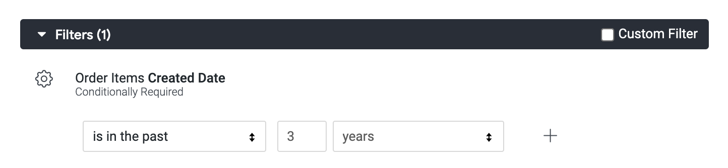 The conditional filter set to 'is in the past 3 years'.