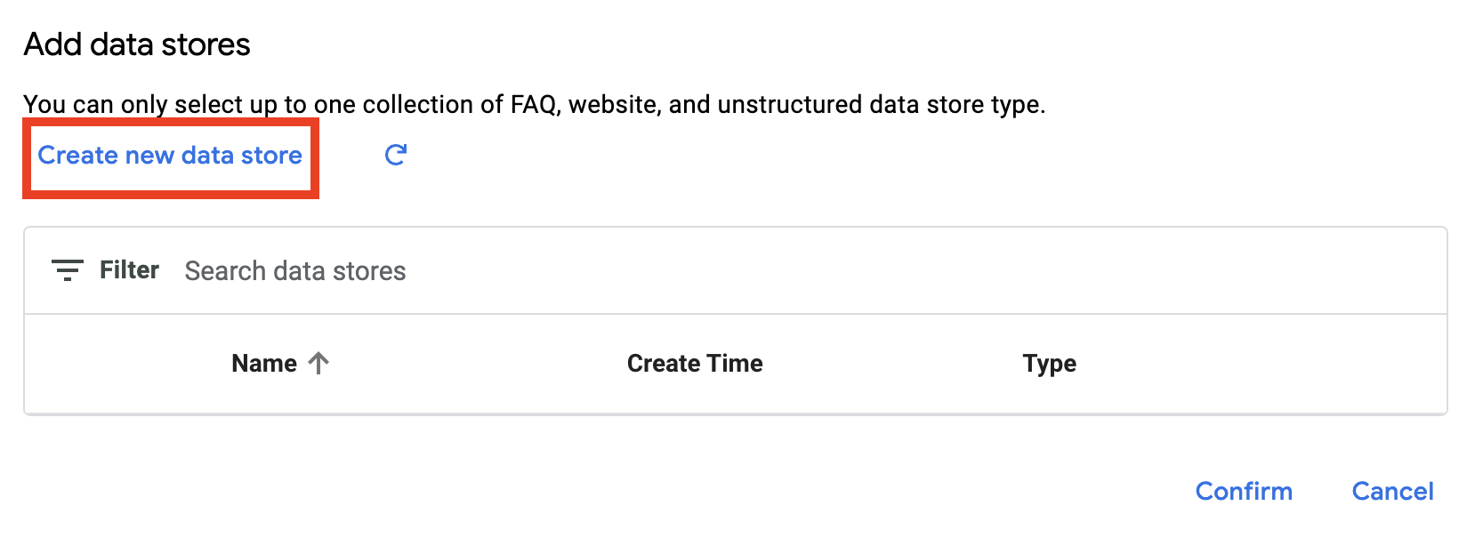 Create new data store