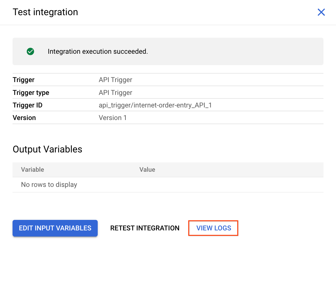 View Logs button selected