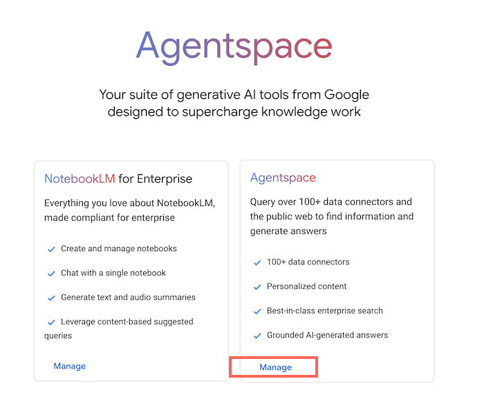 Page de destination Agentspace
